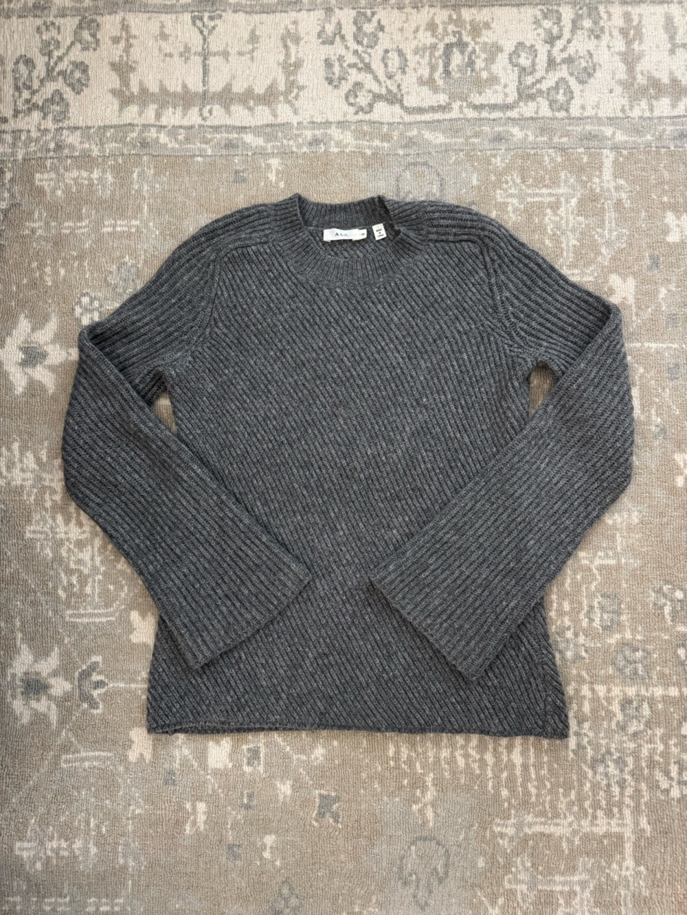 A.L.C. Ribbed Crewneck Sweater in Charcoal Gray